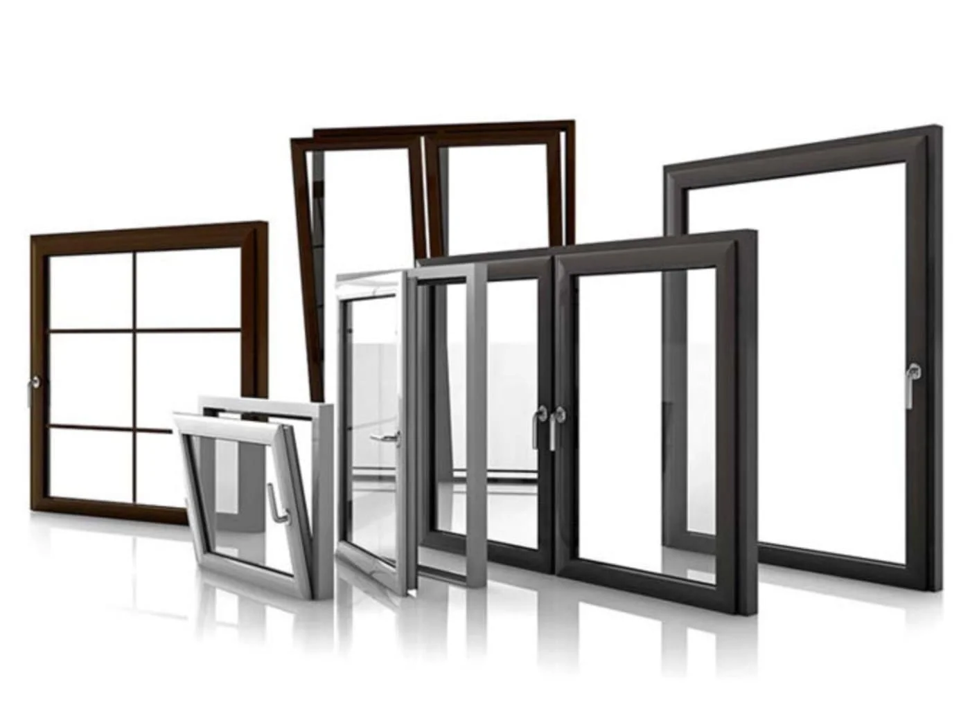 Lot de différents styles de fenêtres en aluminium et en PVC.